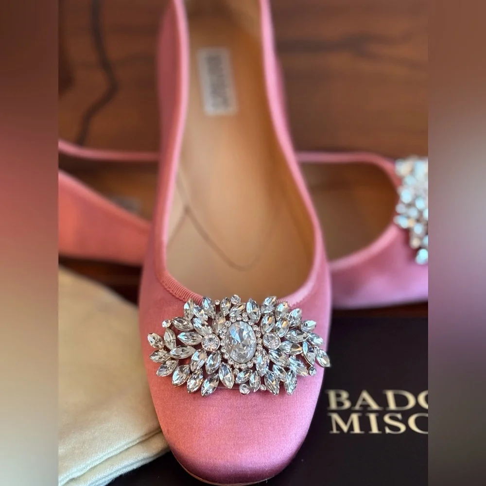 Badgley Mischka Pippa Rose Pink Satin Jeweled Ballet Flats - Picture 3 of 15